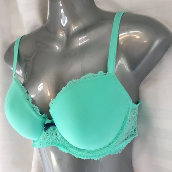 Victoria’s Secret Dream Angels Push Up Bra Size 32DD Aqua Blue Lace Underwire - Picture 6 of 13